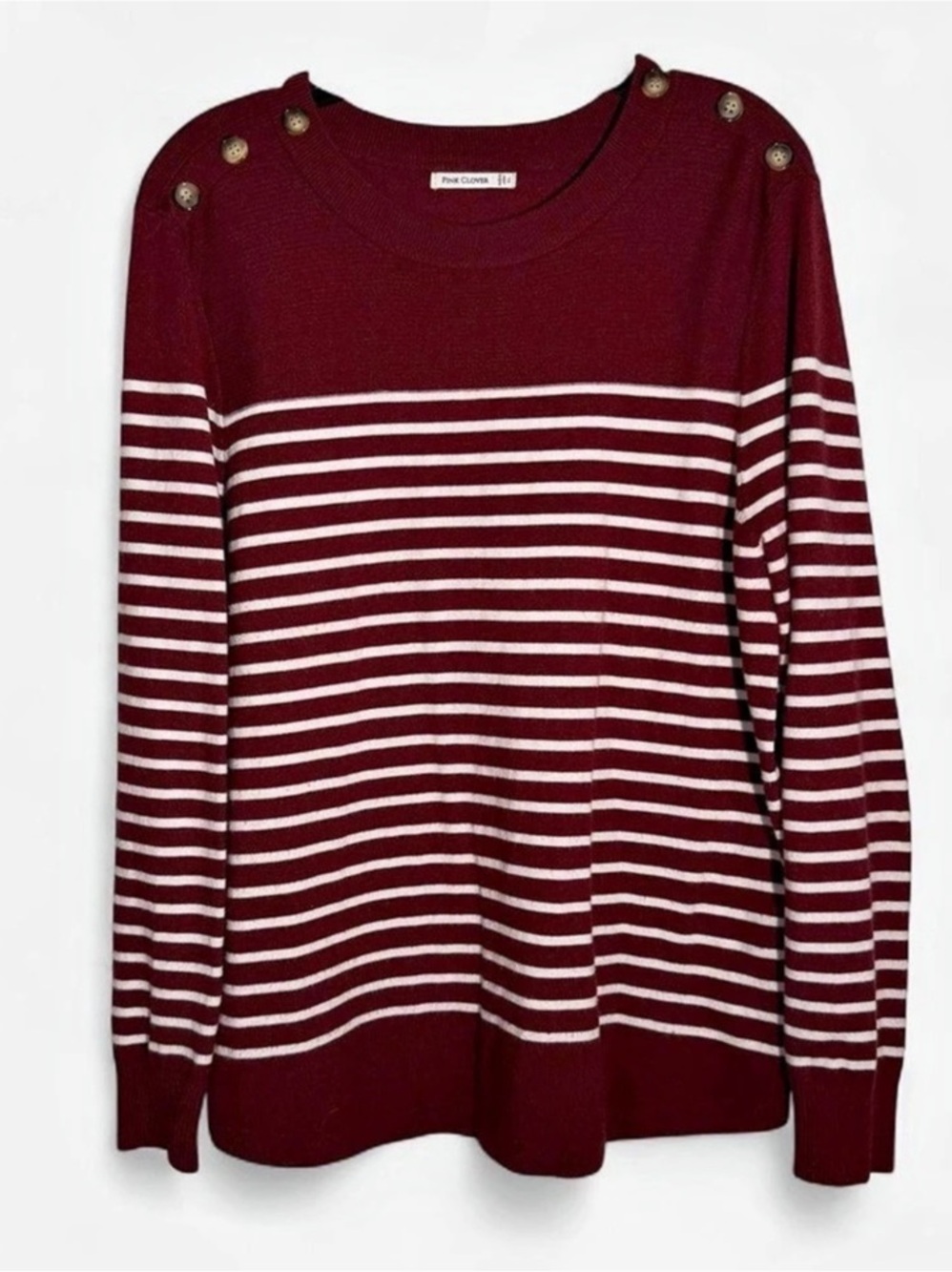 Pink Clover Striped Crew Neck Sweater in Burgundy & White XL Like New